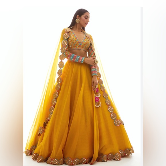 Vvani Vats Mustard Embroidered Lehenga - Picture 2 of 5